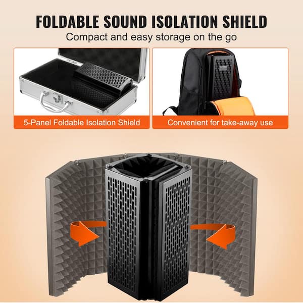 VEVOR Microphone Isolation Shield 5-Panel Studio Recording Sound Shield with Pop Filter for Blue Yeti Condenser Microphones