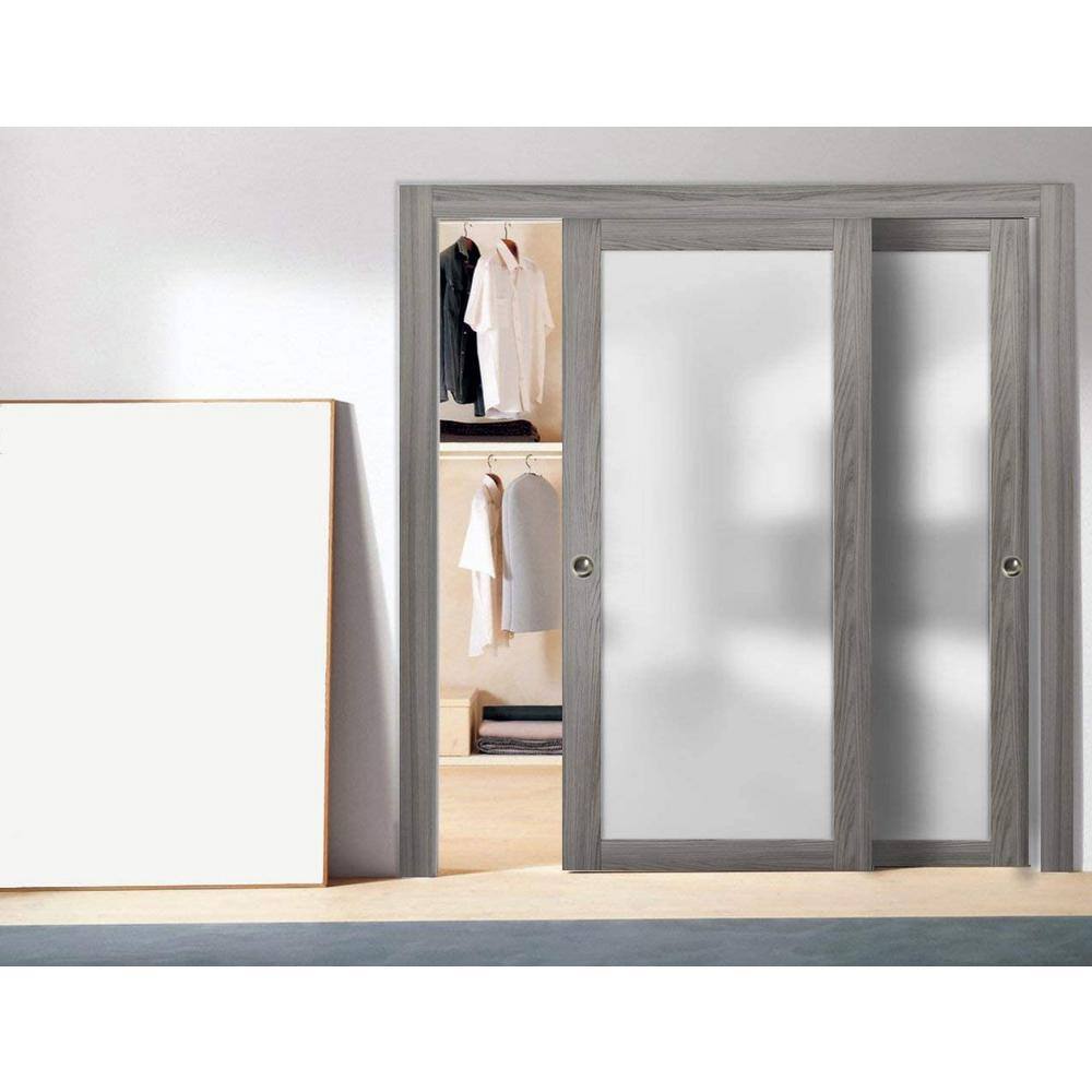 Gray Frosted Glass Solid Pine Interior Door Slab 28 x 80