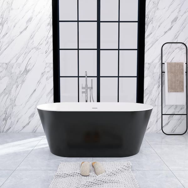 Unbranded 59 in. x 30 in. Acrylic Soaking Bathtub in Black with Center Drain in Polished Chrome