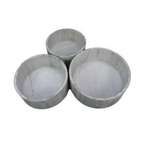 10 in. Light Grey Wash Round Wood Crate (Set of 3)