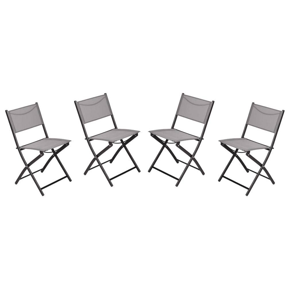 Black Steel Outdoor Lounge Chair in Gray (Set of 4)