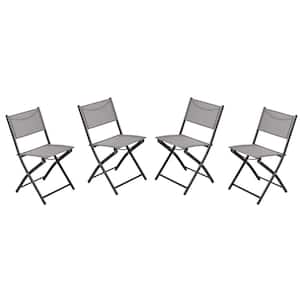 Black Steel Outdoor Lounge Chair in Gray (Set of 4)