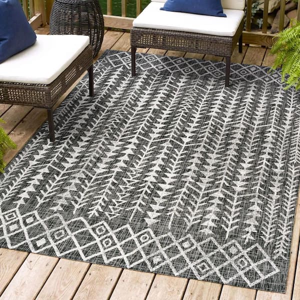 JONATHAN Y Tokay Bohemian Geometric Black/Ivory 3 ft. x 5 ft. Indoor/Outdoor Area Rug