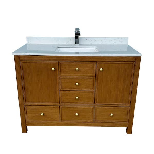 48 in. W x 22 in. D x 35 in. H Single Sink Bath Vanity Cabinet in Brown Oak with Calacatta Cultured Marble Top