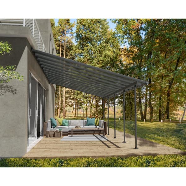 Feria 13 ft. x 26 ft. Gray/Clear Aluminum Patio Cover