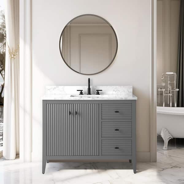 Vanity Art 42 in. W x 22 in D x 38 in. H Single Sink Bath Vanity Cabinet in Linear Gray with White Engineered Marble Top