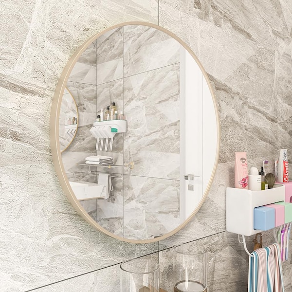 tunuo 24 in. W x 24 in. H Round Metal Framed Wall Bathroom Vanity Mirror in Gold
