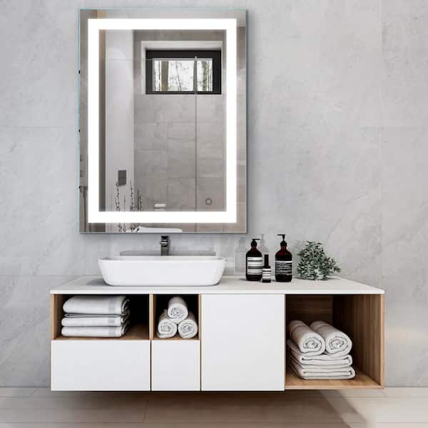 Unbranded 1.4 In. D x 24 in. W x 32 in. H Silver Large Rectangular Frameless Anti-Fog Wall Bathroom Vanity Mirror With LED Lights