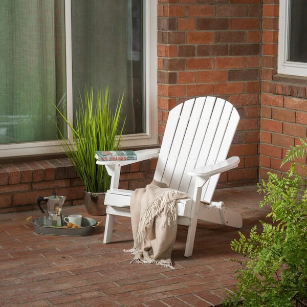 Classic White Folding Acacia Wood Malibu Adirondack Chair (1-Pack)