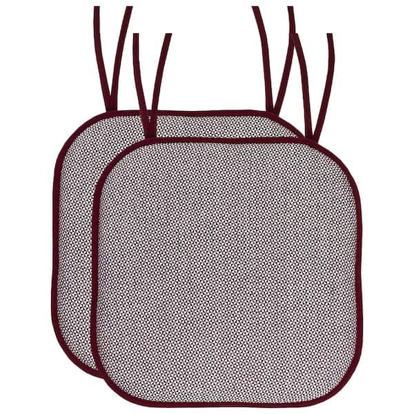Sweet Home Collection Cameron Square Memory Foam 16 in.x16 in. Non-Slip Back, Chair Cushion with Ties (2-Pack), Wine/White