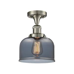 Bell 8 in. 1-Light Brushed Satin Nickel Semi-Flush Mount with Plated Smoke Glass Shade