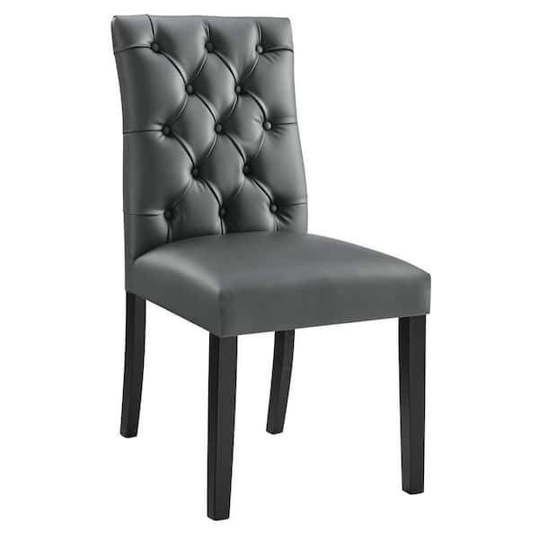 MODWAY Duchess Button Tufted Faux Leather Dining Chair in Gray