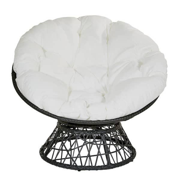 OSP Home Furnishings Papasan Chair with White Round Pillow-Top Cushion and Black Frame