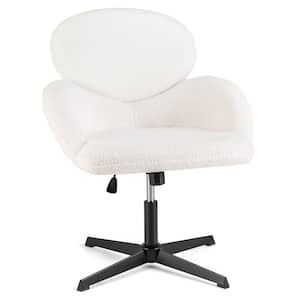 Polyster Teddy Fabric Adjustable Height Ergonomic Standard Chair in White with Arms