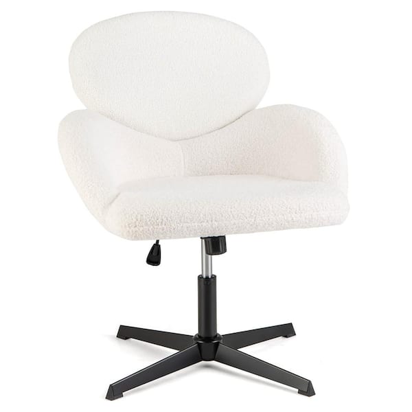 Costway Polyster Teddy Fabric Adjustable Height Ergonomic Standard Chair in White with Arms