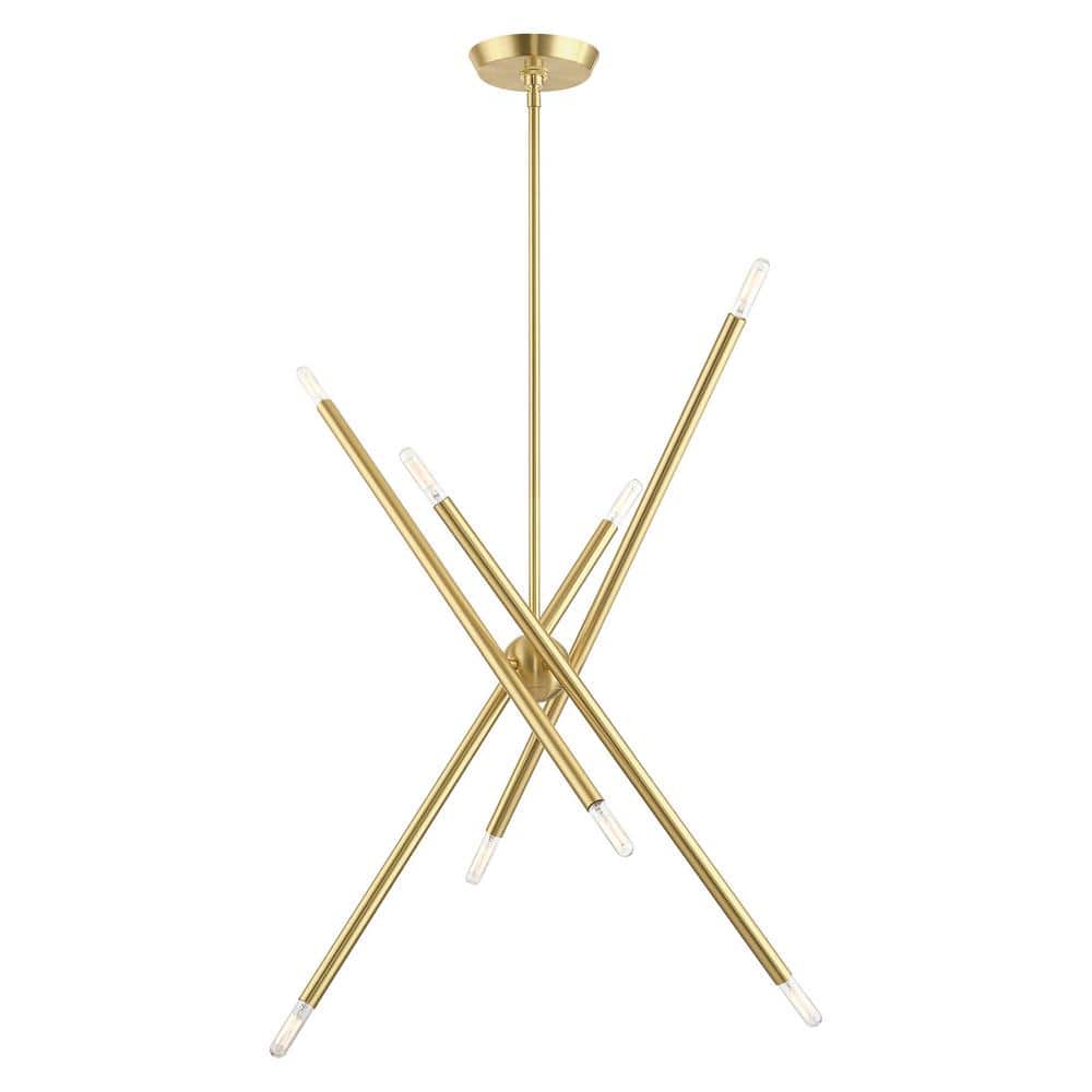 Soho Satin Brass 8-Light Linear Chandelier with Crystal Accents