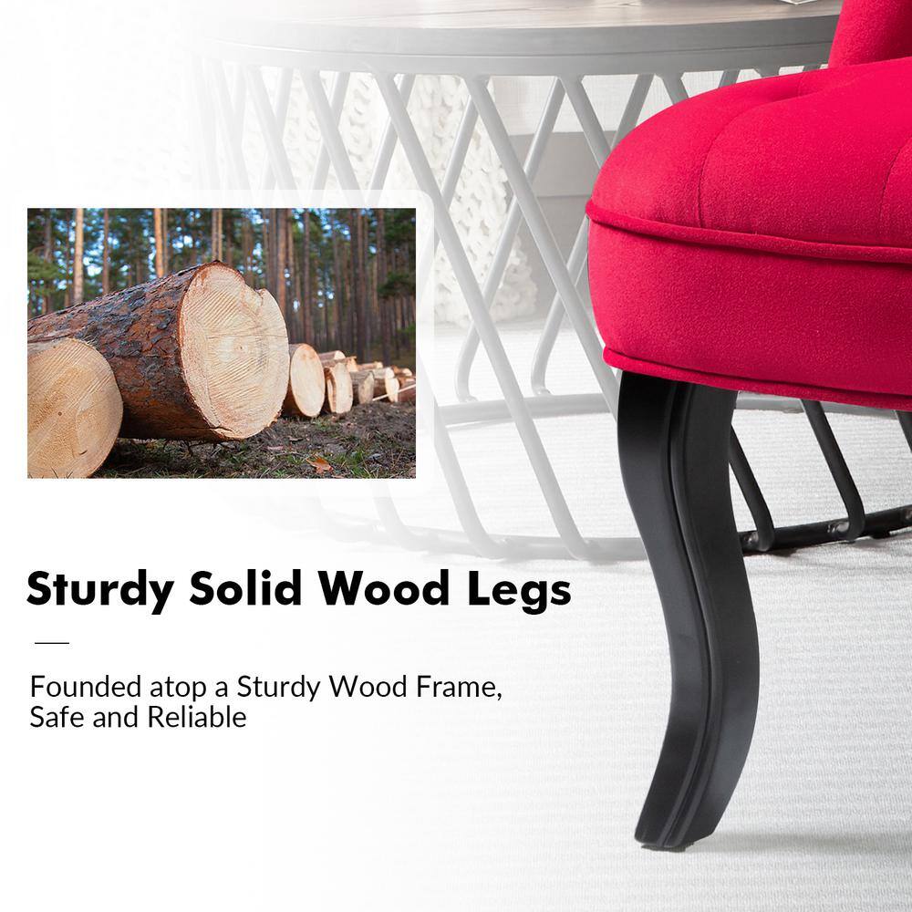 Red Velvet Tufted Armless Accent Chairs with Black Wooden Legs