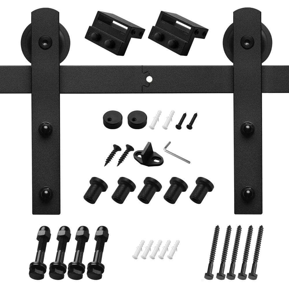 6 ft./72 in. Black Sliding Barn Door Track and Hardware Kit with I-Shape Ha