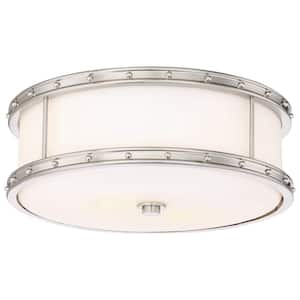 Lavery 15.5 in. 1-Light Brushed Nickel LED Flush Mount with Etched Opal Glass Shade