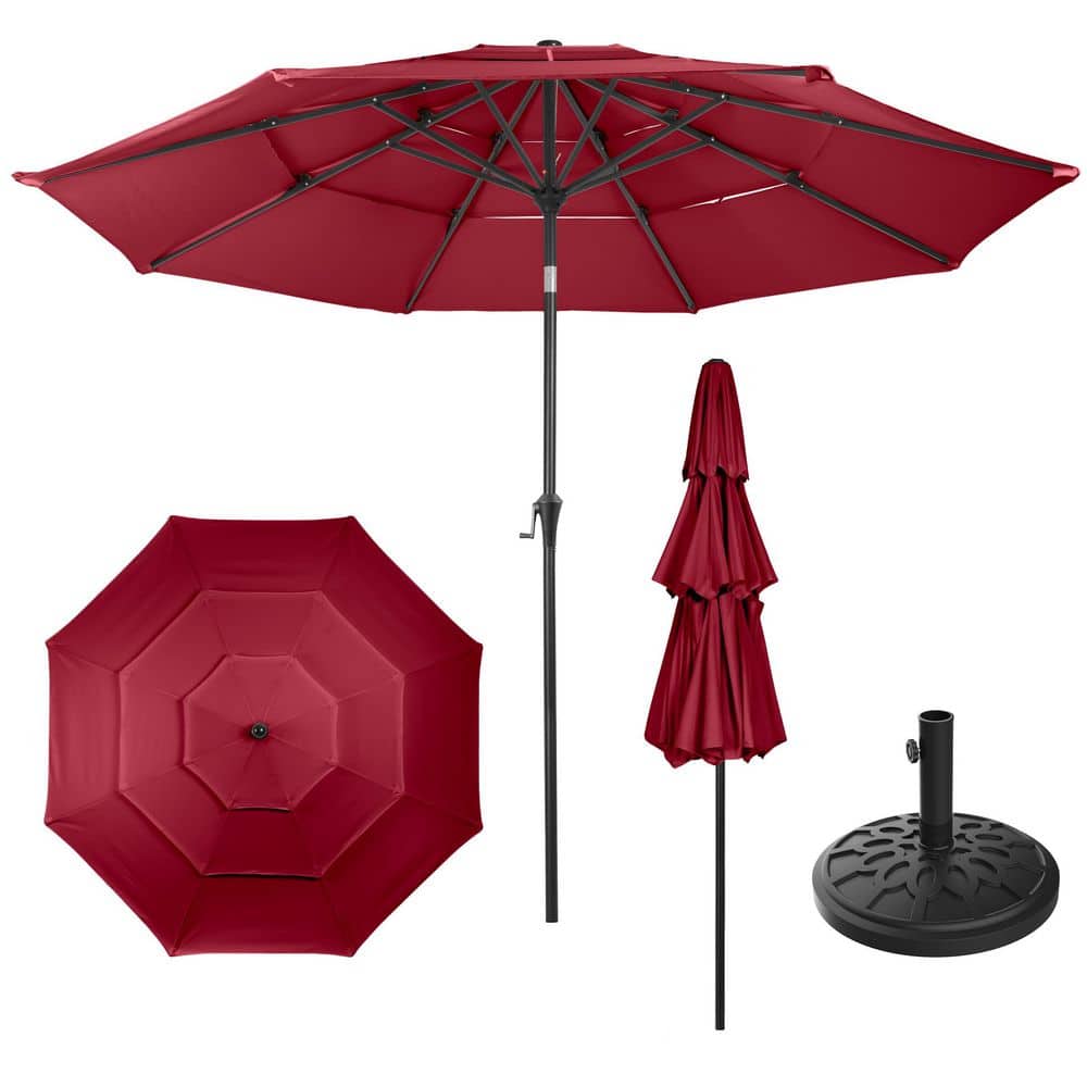 10 ft. 3 Tier Patio Umbrella with 19lb Weighted Base - 120 in. Auto Tilt, Easy Crank Outdoor Umbrella in Maroon Red price history on PriceWatchPro