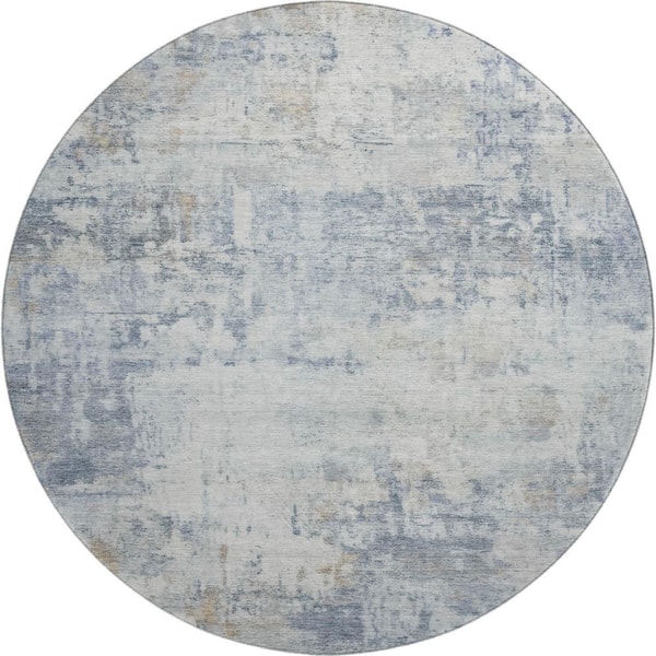 Mayfield Premium Machine Washable Abstract AMF2371 Sky 8 ft. x 8 ft. Round Rug