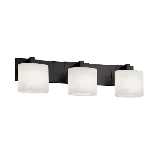 Justice Design Fusion Modular 3-Light Matte Black Bath Light with Opal Shade