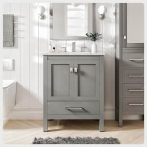 Aberdeen 24 in. W x 22 in. D x 35 in. H Bath Vanity in Gray with Carrara Marble Vanity Top in White with White Sink