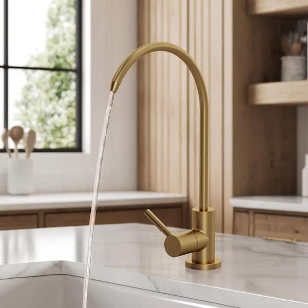 Single-Handle Deck Mount Standard Kitchen Faucet in Stainless Steel Brushed Gold