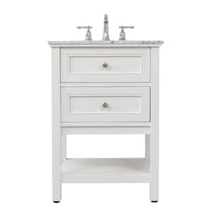 Simply Living 24 in. W x 22 in. D x 33.75 in. H Bath Vanity in White with Carrara White Marble Top