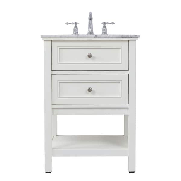 Unbranded Simply Living 24 in. W x 22 in. D x 33.75 in. H Bath Vanity in White with Carrara White Marble Top