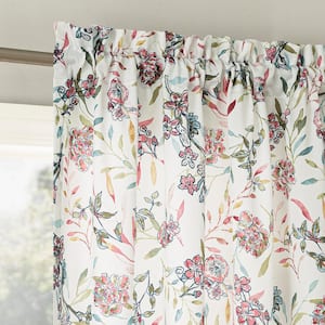 Lily Garden Watercolor Floral Rose Pink Polyester 54 in. W x 63 in. L Rod Pocket Room Darkening Curtain (Single Panel)