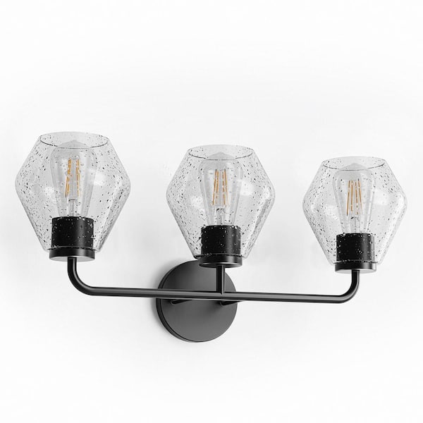 Briignite 22 in. 3-Light Matte Black Vanity Light with Cone Clear Glass Shade No Bulbs Included for Bathroom