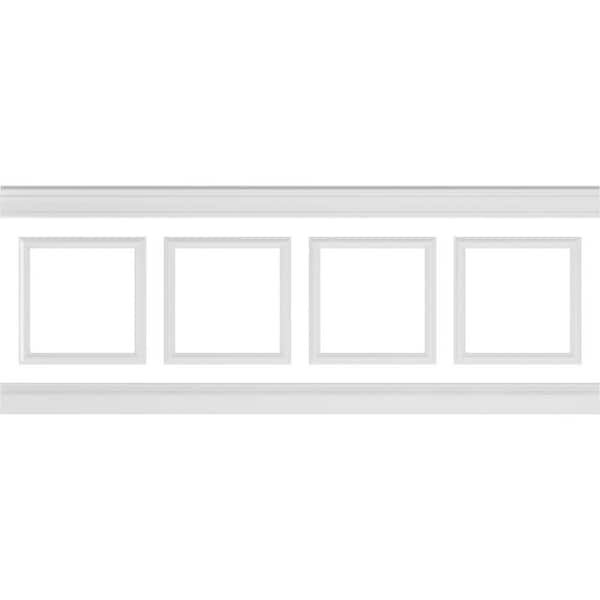 Ekena Millwork 94 1/2 in. (Adjustable 36 in. to 40 in.) 23 sq. ft. Polyurethane Ashford Square Panel Wainscot Kit Primed