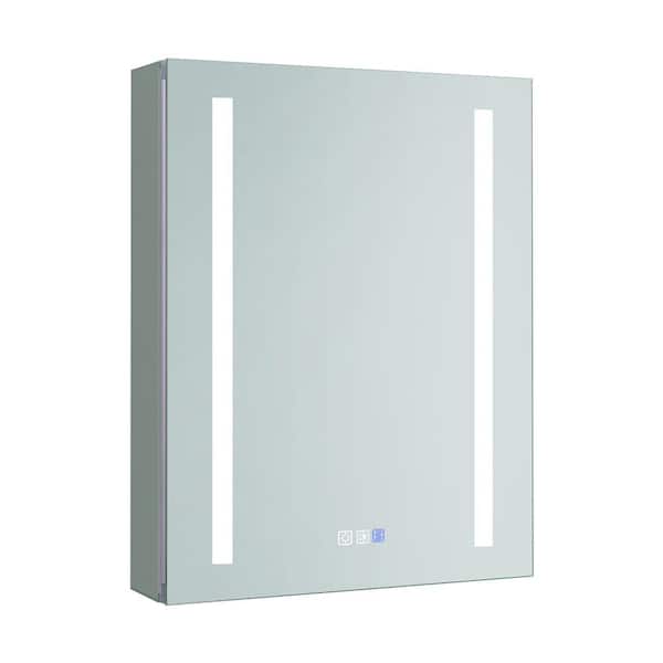 matrix decor 20 in. W x 26 in. H Rectangular Silver Recessed/Surface Mount Medicine Cabinet with Mirror Stepless Dimming Right Door