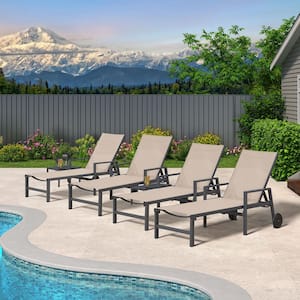 Outdoor Chaise Lounge with Wheels for Patio, Beach, Yard, Pool, Side Table Included