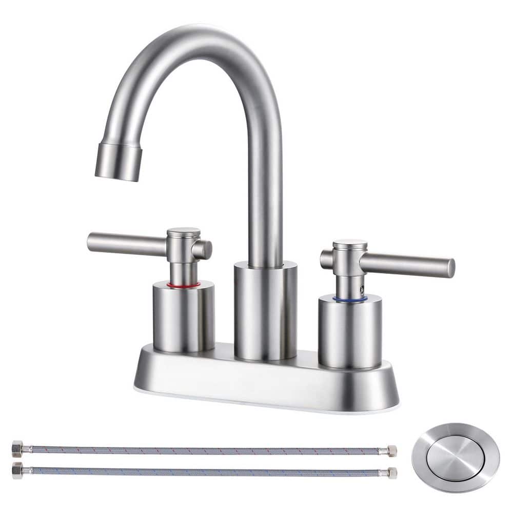 Modern 4 in. Centerset Double Handle High Arc Bathroom Faucet with Pop-up Drain and Supply Lines in Brushed Nickel price history on PriceWatchPro