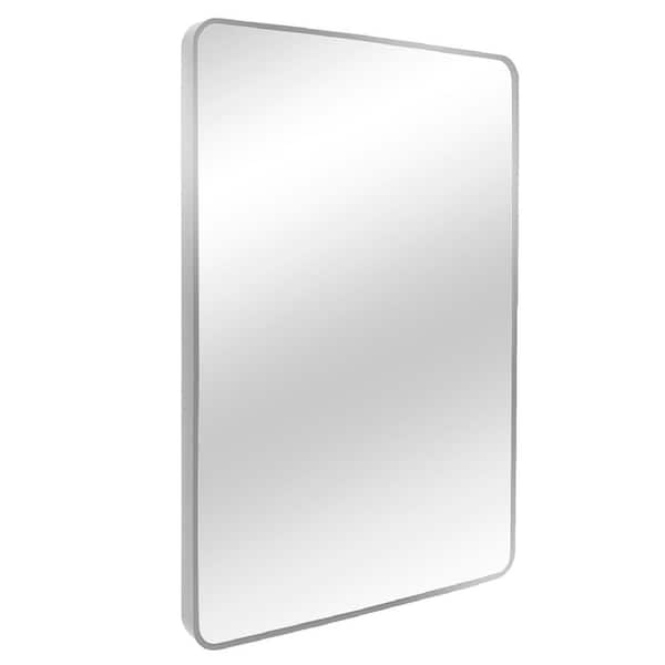 24 in. W x 30 in. H Rectangular Aluminum Frame Framed Wall Bathroom Vanity Mirror in Silver (Screws Not Included)