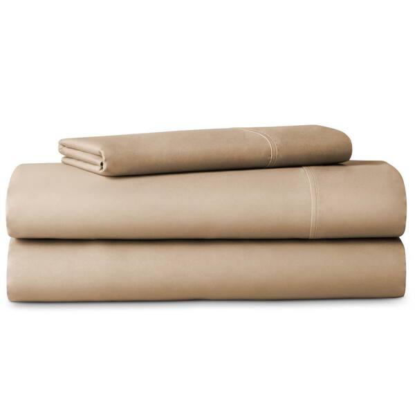 LUCID 3-Piece Tan Solid 600 Thread Count Cotton Blend Twin Sheet Set