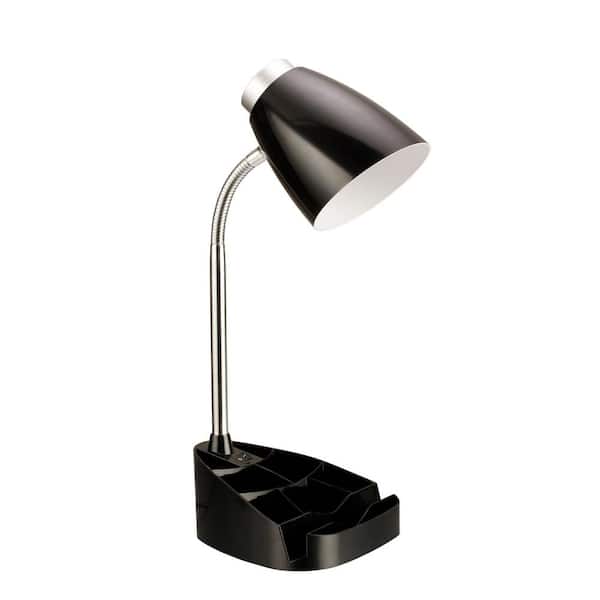 Simple Designs 18.5 in. Gooseneck Organizer Desk Lamp with iPad Tablet Stand Book Holder, Black