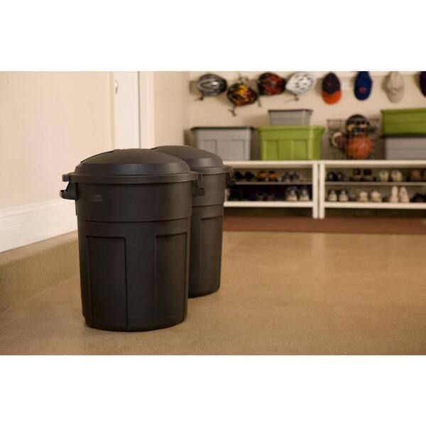 Round Trash Can Plastic Waste Recycling Bin Container Lid Outdoor 20 Gal Black 