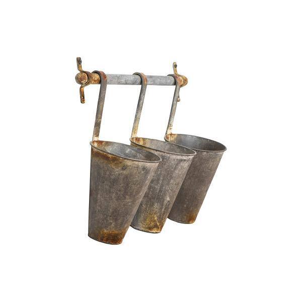 Rustic Silver Tin Wall Rack with 3 Tapered Planters
