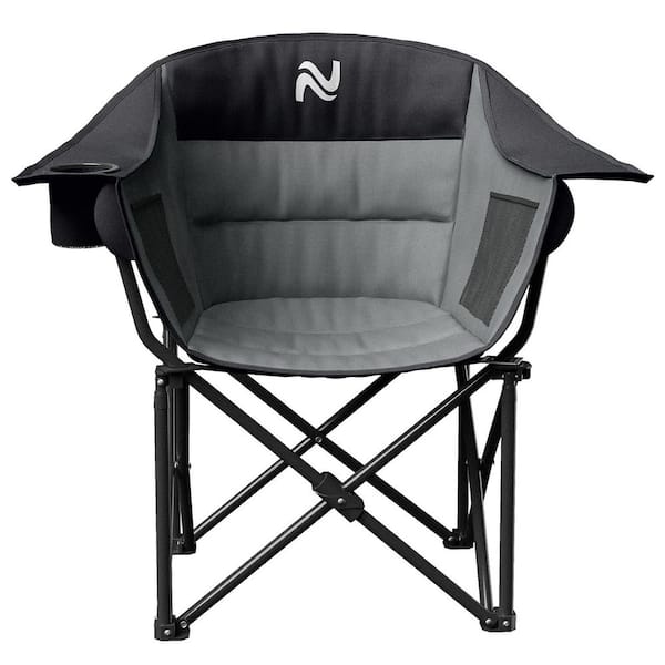 Oversized Camping Chair Outdoor Portable Folding Chair Seat Supports 500 lbs. Moon Camping Chair, Black and Gray