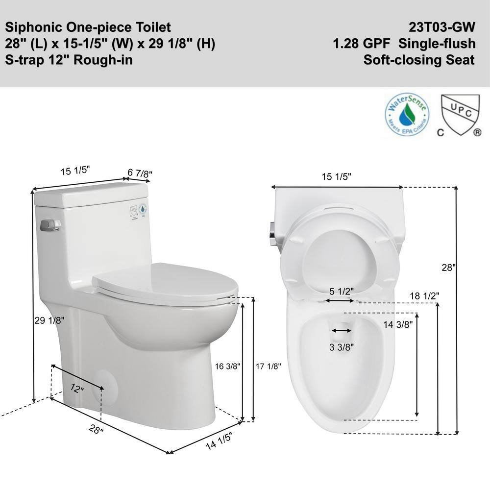 Gloss White Elongated One-Piece High Efficiency Toilet