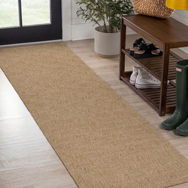 Mason Easy Jute Geometric Boho Checker Weave Natural 2 ft. x 8 ft. Indoor/Outdoor Runner Rug