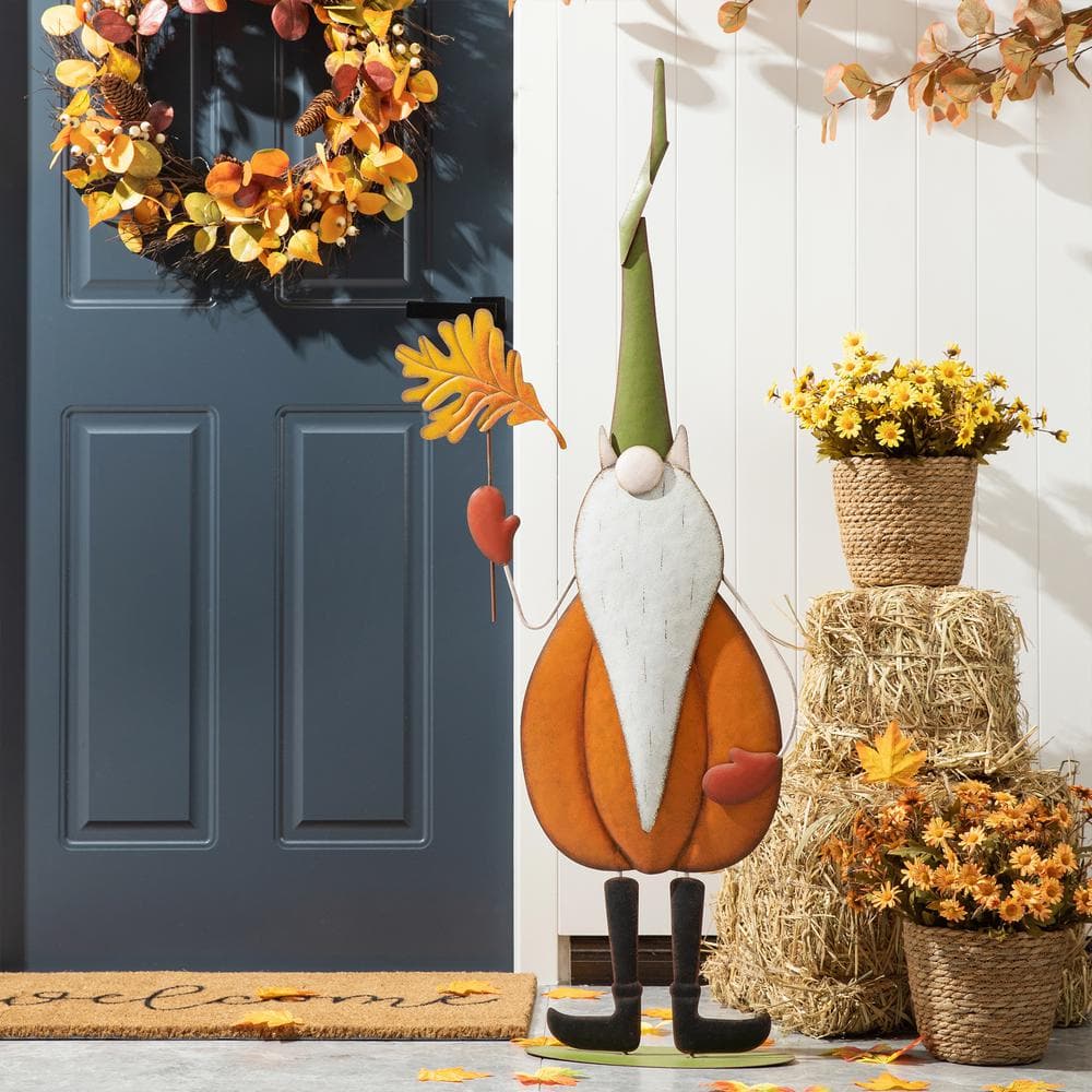 48" Tall Fall Metal Gnome with Pumpkin Body