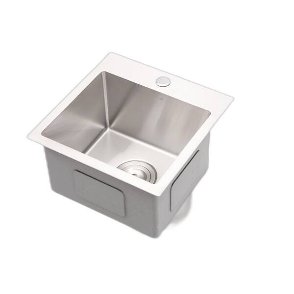 Dueyeeri - 15 in. Drop-in Single Bowl 16-Gauge Brushed Nickel Stainless Steel Kitchen Sink with Bottom Grids