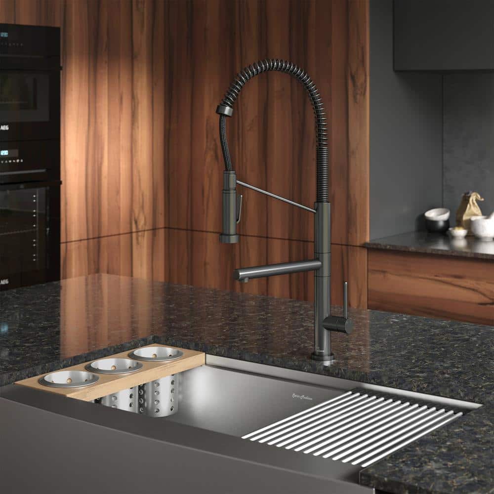 Gunmetal Gray Single Handle Pull-Down Kitchen Faucet with Pot Filler