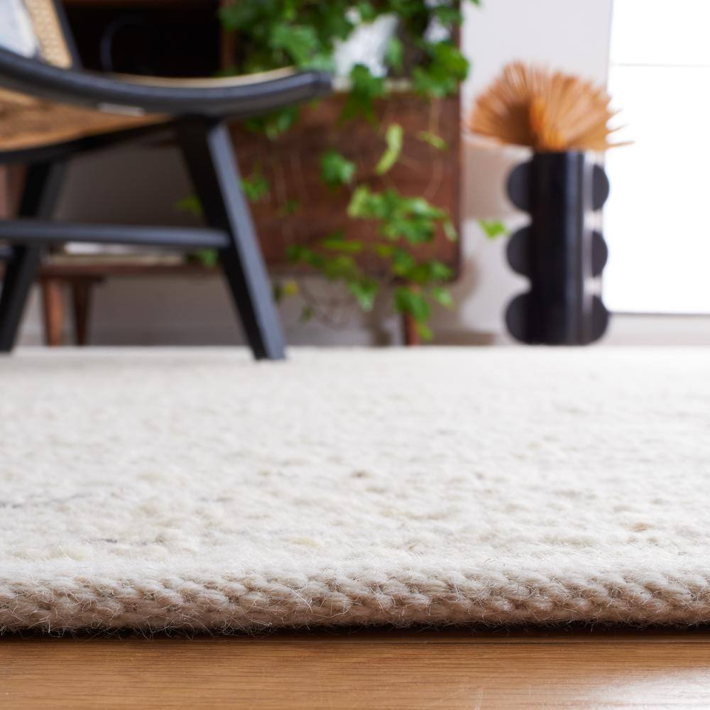 Ivory Flat Woven Square Wool Area Rug