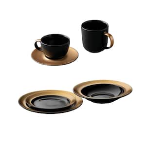 Gem Dinnerware 6pc Place Setting, Black and Gold