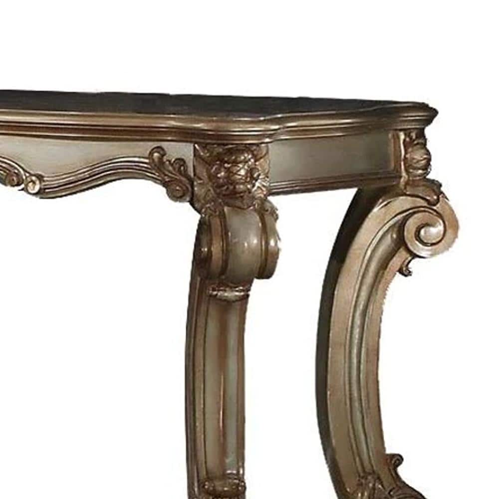 Gold Patina Wood Sofa Table with Bottom Shelf